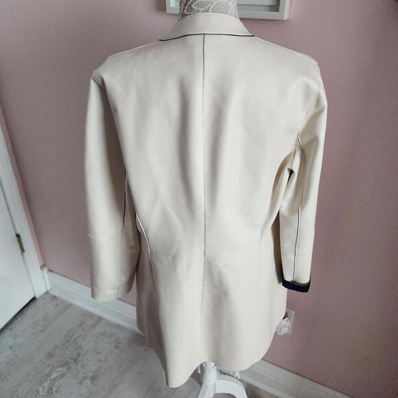 LKNW ST JOHN Nautical Alabaster Navy Reversible Leather Long Jacket Size 2 $2495 - Picture 8 of 9